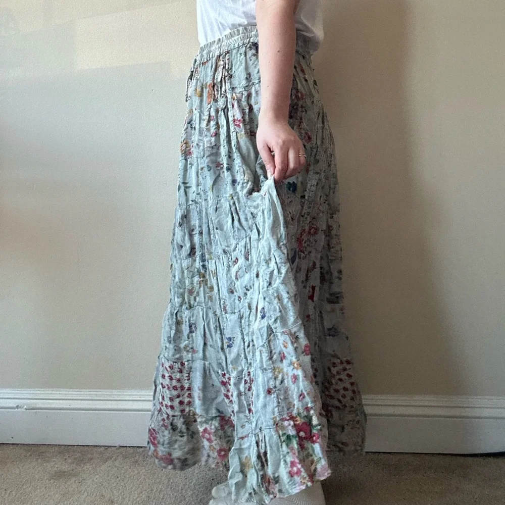 SOLD—Vintage Boho Tiered Floral Maxi Skirt - Picture 3 of 8